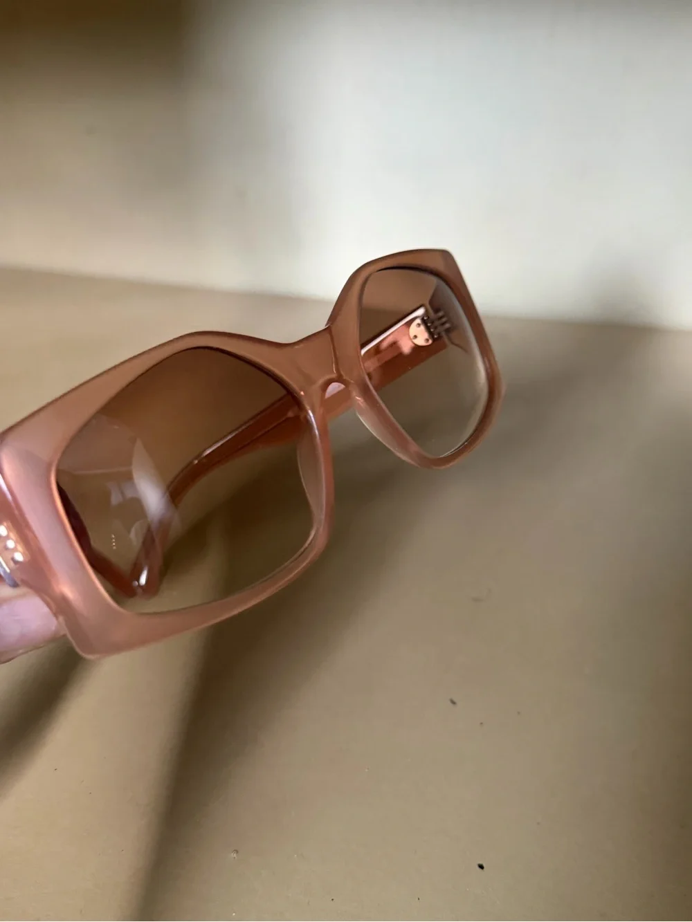 Celine Peach Beige Rectangular Oversized Sunglasses